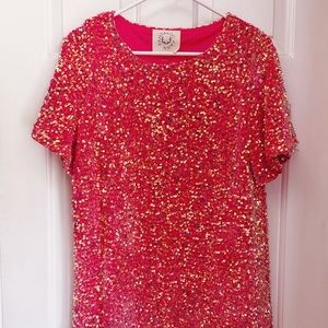 Fantastic Fawn Hot Pink Sequin T-Shirt Dress Medium New